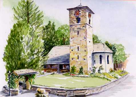 Watercolour of Adelboden Church