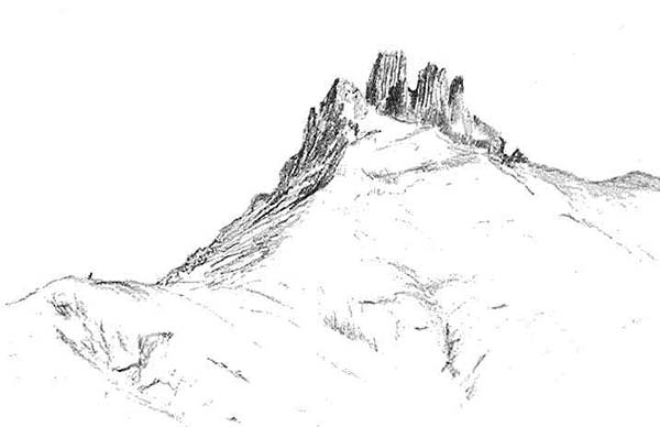 Pencil drawing of T-Horn mountain