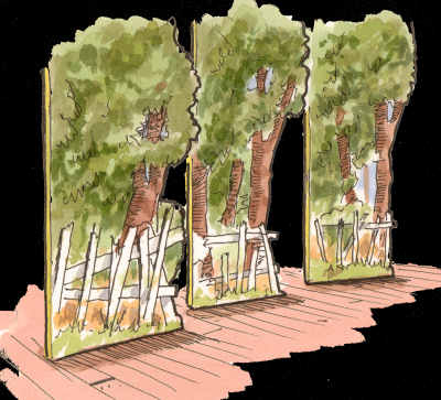 Fence on wings in perspective